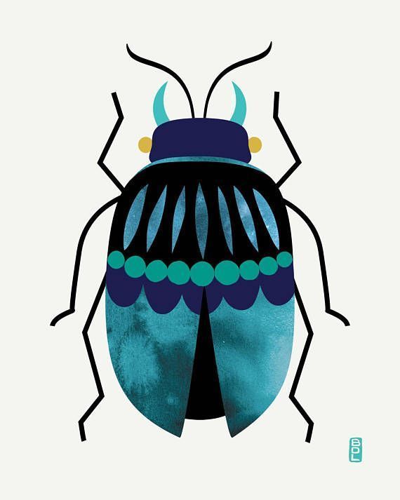 Stag Beetle - Fine Art Print 8x10 - Wall Art -Dorm - Nursery - Watercolor - Mod - Mid Century - Entomology - Minimalist