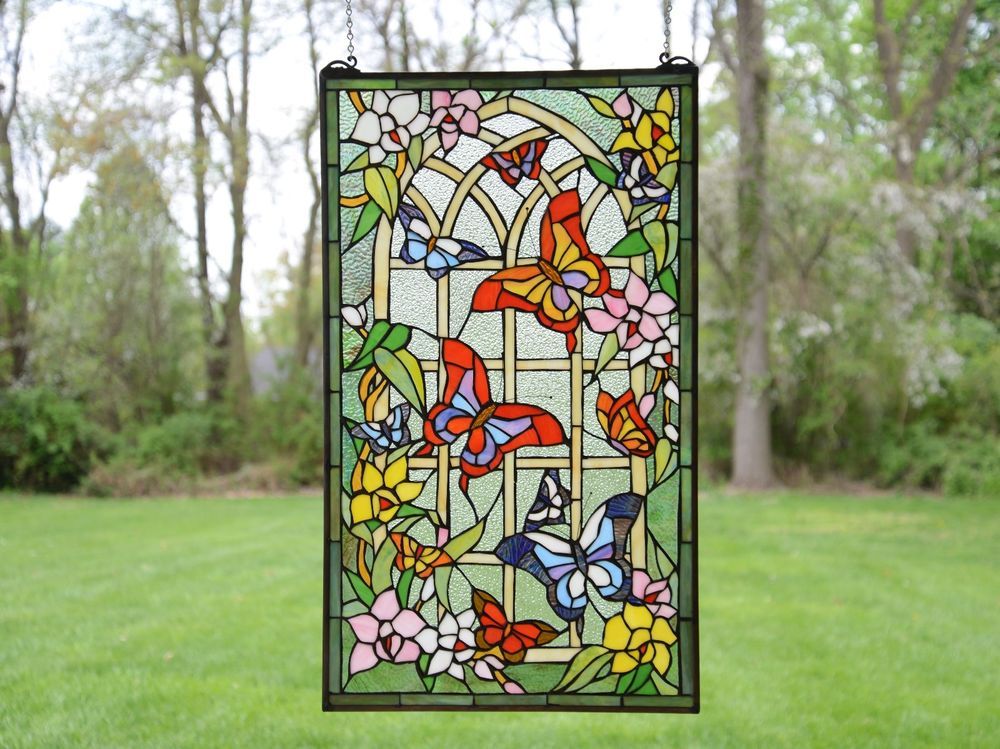 Stained Gl Erfly Window Panel Droughtrelief Org 20 X 34 Large Tiffany Style Stained Gl Window Panel Erfly