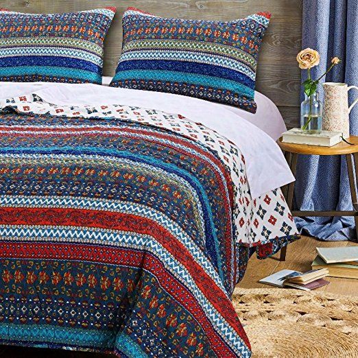 Quilt Set With Sham Boho Chic Geometric Chevron Stripe Fl Design Dark Blue Red Bohemian Bedding Luxury R Sets Greenland Home Fashions - Multicolor Chevron Stripe Bedding Quilt Set With Sham Boho Chic Geometric Chevron Stripe Fl Design Dark Blue Red Bohemian Bedding Luxury R Sets Greenland Home Fashions - Multicolor Chevron Stripe Bedding