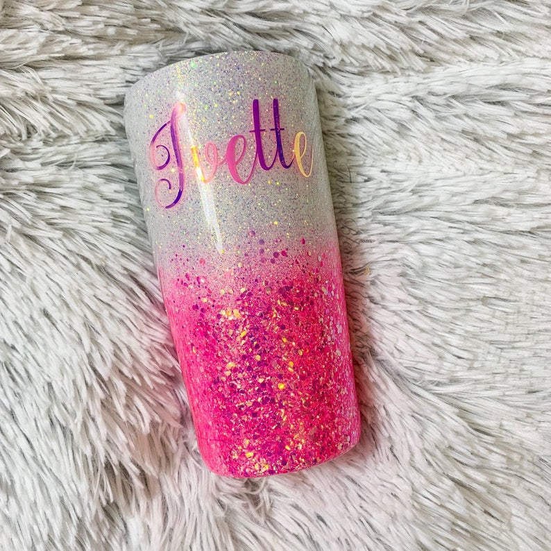 Light Pink /& White Glitter Ombre Tumbler