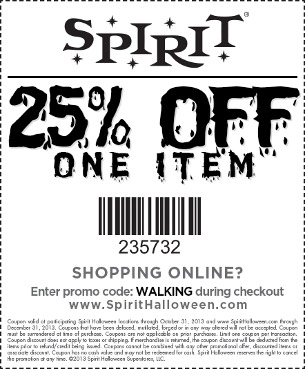 Spirit Halloween: 25% off Printable Coupon Halloween graphic relating to Spirit Halloween Printable Coupon identified as Spirit Halloween: 25% off Printable Coupon Halloween