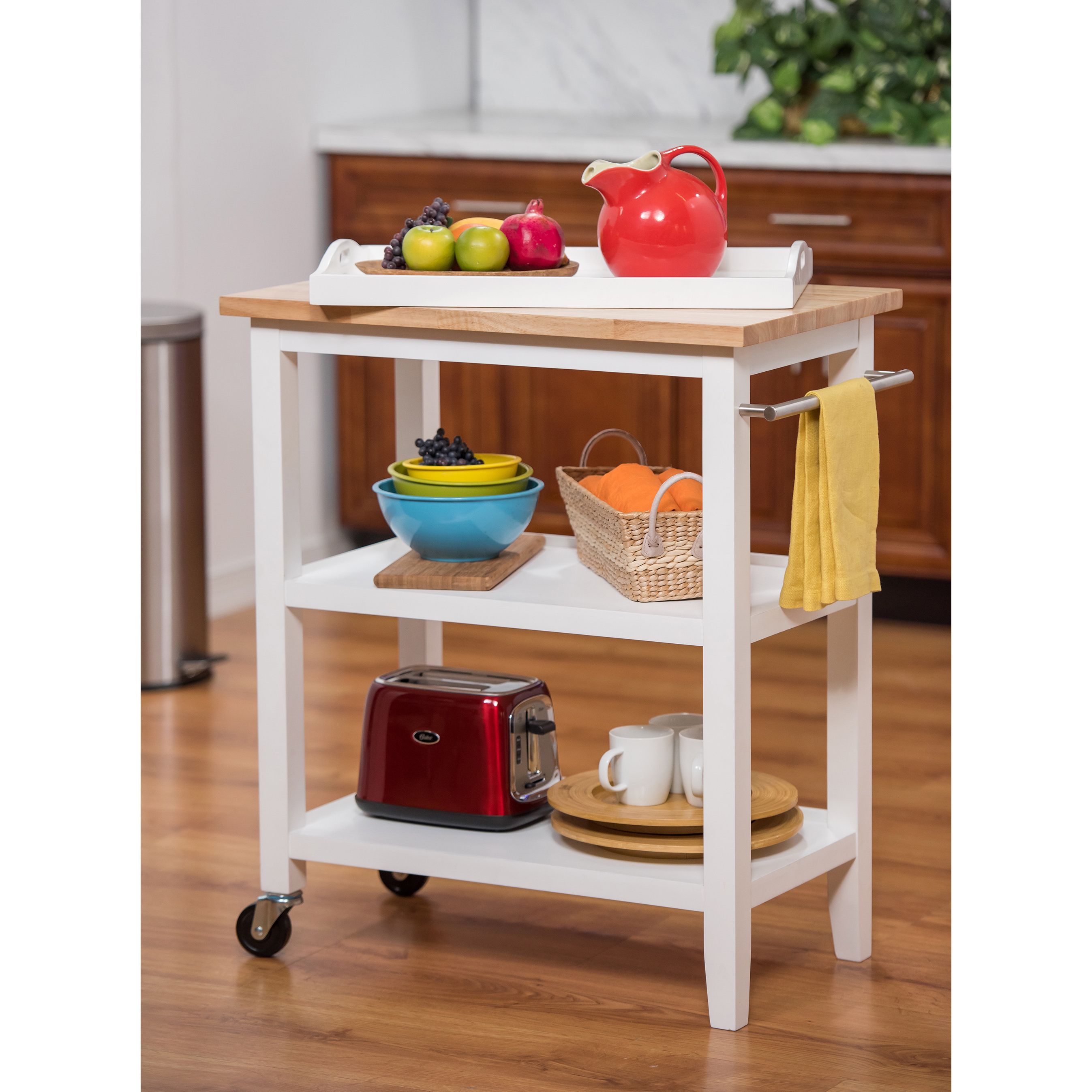 Trinity Wood Kitchen Cart W Pull Out Tray Tbflwh 1403 White Trinity Wood Kitchen Cart W Pull Out Tray Tbflwh 1403 White