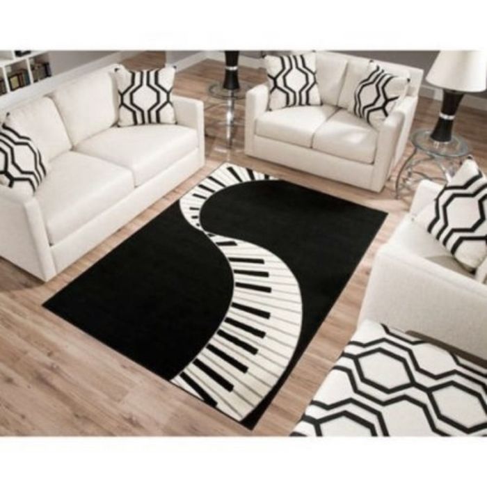 Awesome 5 Feet By 7 Black And Off White Cream Rectangle Piano Terra Piano Rectangle Area Rug Black White I Need This For My Future Music Room