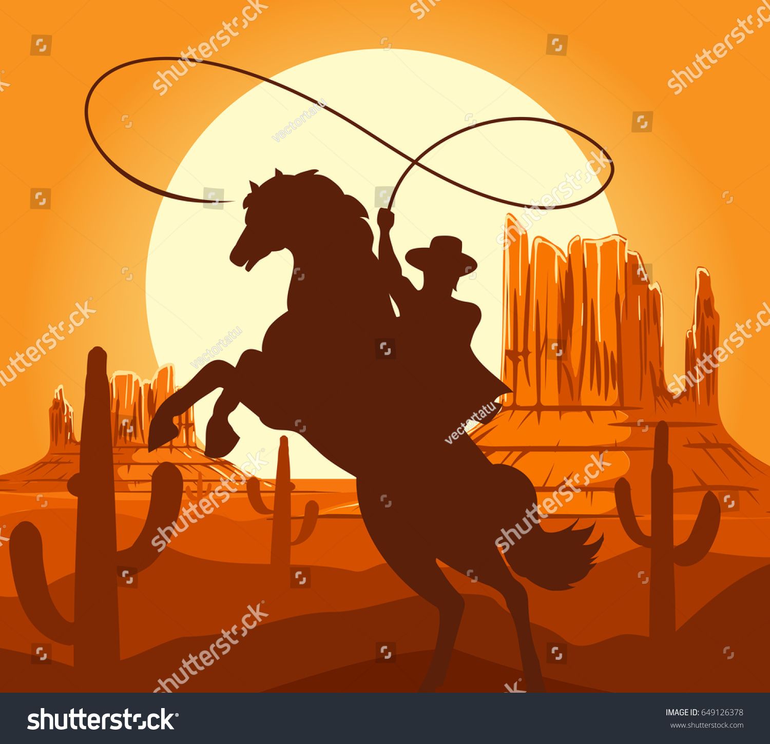 Western cowboys silhouette vector illustration. Wild west america scene with cartoon cowboy on horse in desert with mountains Western Theme, Western Art, Western Cowboy, Animal Silhouette, Silhouette Vector, The Farm, Cowboy Images, Watercolor Paintings, Art Painting