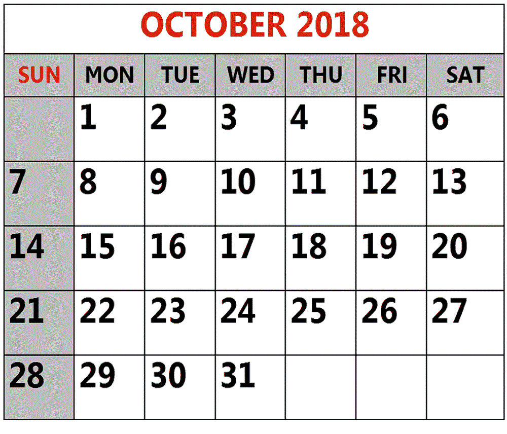 download october 2018 calendar large number calendars calendar