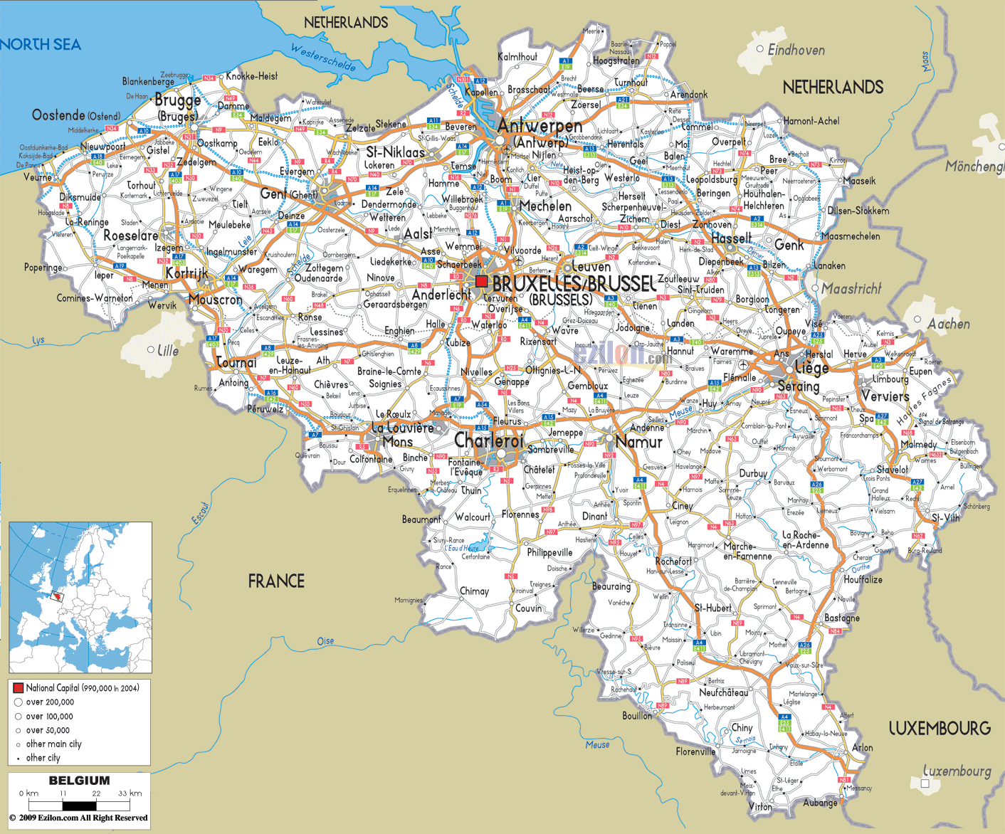 belgiums total land mass is squared