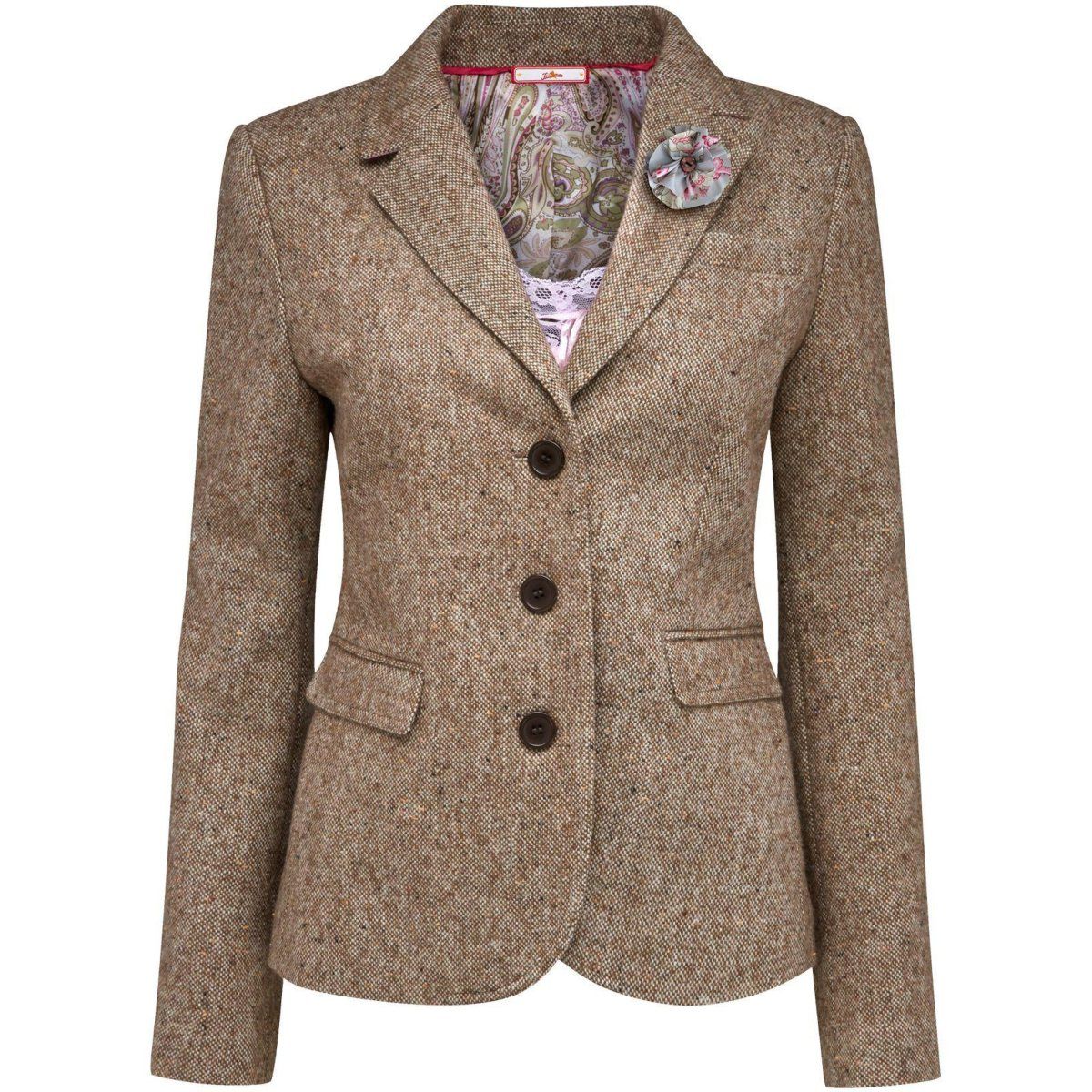 Veste blazer tweed marron avec fleur détachable Joe Browns | La Redoute ...