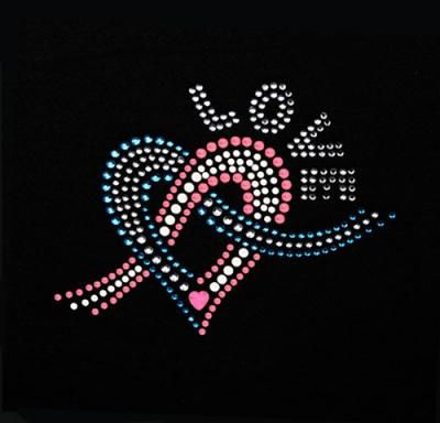 PINK FLAME HEART Crystal Rhinestone Iron On T Shirt Motif Design