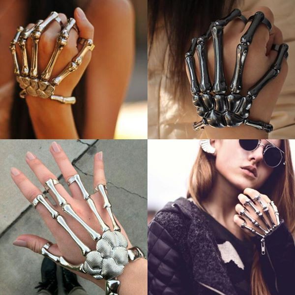 Sperrins Handmade Wristband Skull Fingers Metal Skeleton Hand Bracelet for Women Birthday Gifts
