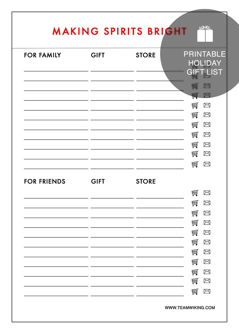 Printable Holiday Gift Checklist | Holiday gifts, Gift checklist, Gift
