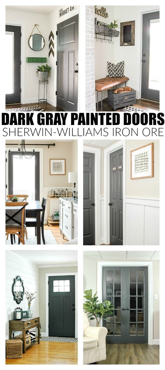 The Power of Paint: Dark Painted Interior Doors Style At Home, Home Renovation, Home Remodeling, Interior Minimalista, The Doors, Dark Doors, Entry Doors, Dark Gray Interior Doors, Painted Interior Doors Ideas