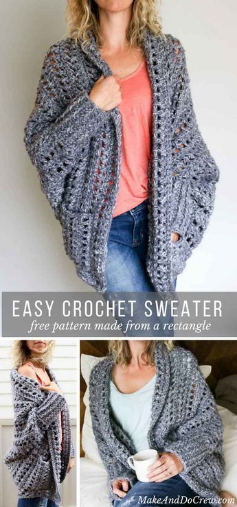 Easy, Chunky Crochet Sweater - Free Pattern from #sweatercrochetpattern