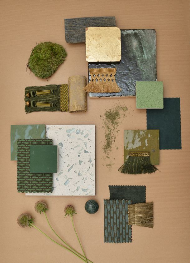Palette Le Nu Sauvage, Green Material board, Interior Design Paris / Planche matériaux Ludivine Moure et Evane Haziza Bonnamour #moodboards
