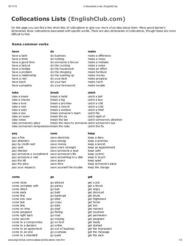 121113 Collocations Lists Englishclub Collocations Lists