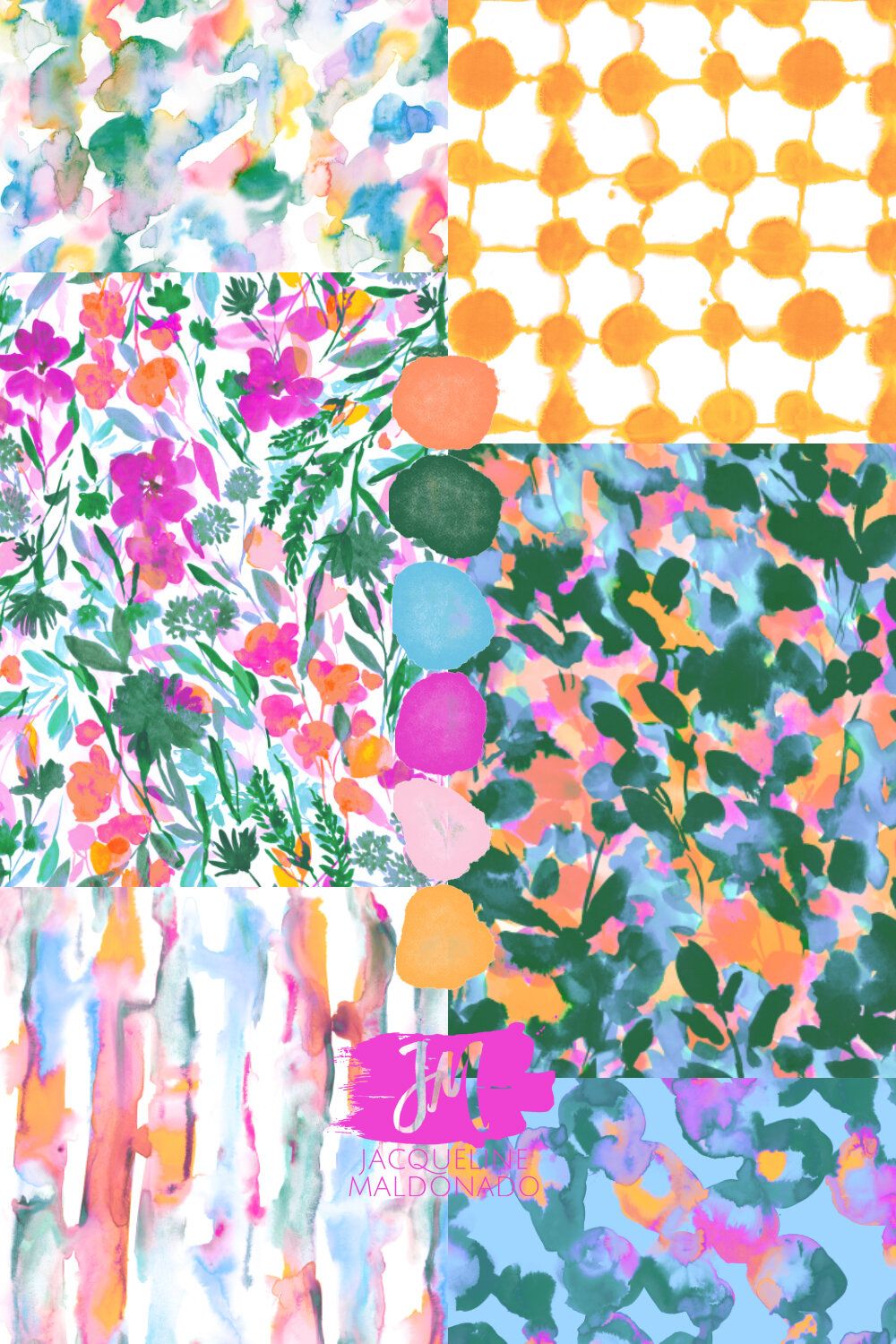 Surface pattern collection by artist and print designer Jacqueline Maldonado featuring abstract watercolor and painterly floral patterns. Pattern Art, Print Patterns, Watercolor Pattern Design, Abstract Pattern Design, Floral Print Design, Floral Pattern Design, Fun Patterns, Floral Patterns, Unique Patterns