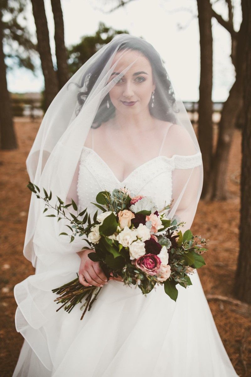 Bride Bridal Portrait Winter Wind Veil White Ivory Wedding Dress