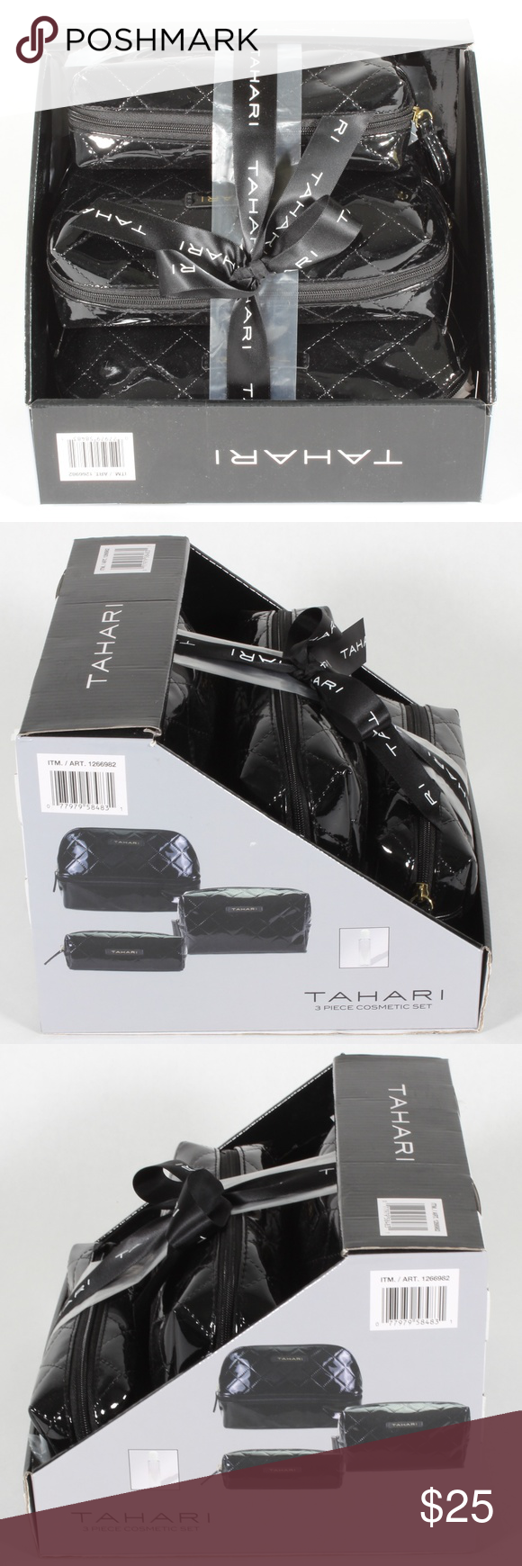 Tahari 3Piece Cosmetic Makeup Bag Set Black NEW Makeup bag, Bag set
