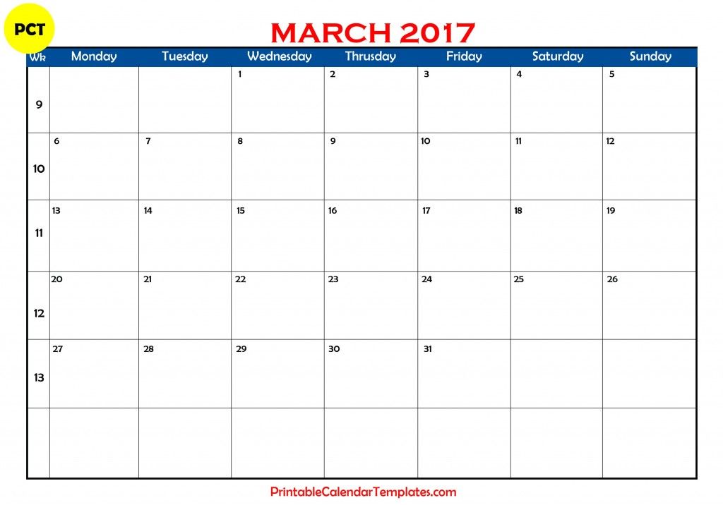 March 2017 Calendar Monthly March 2017 Calendar Monthly Printable Blank Template