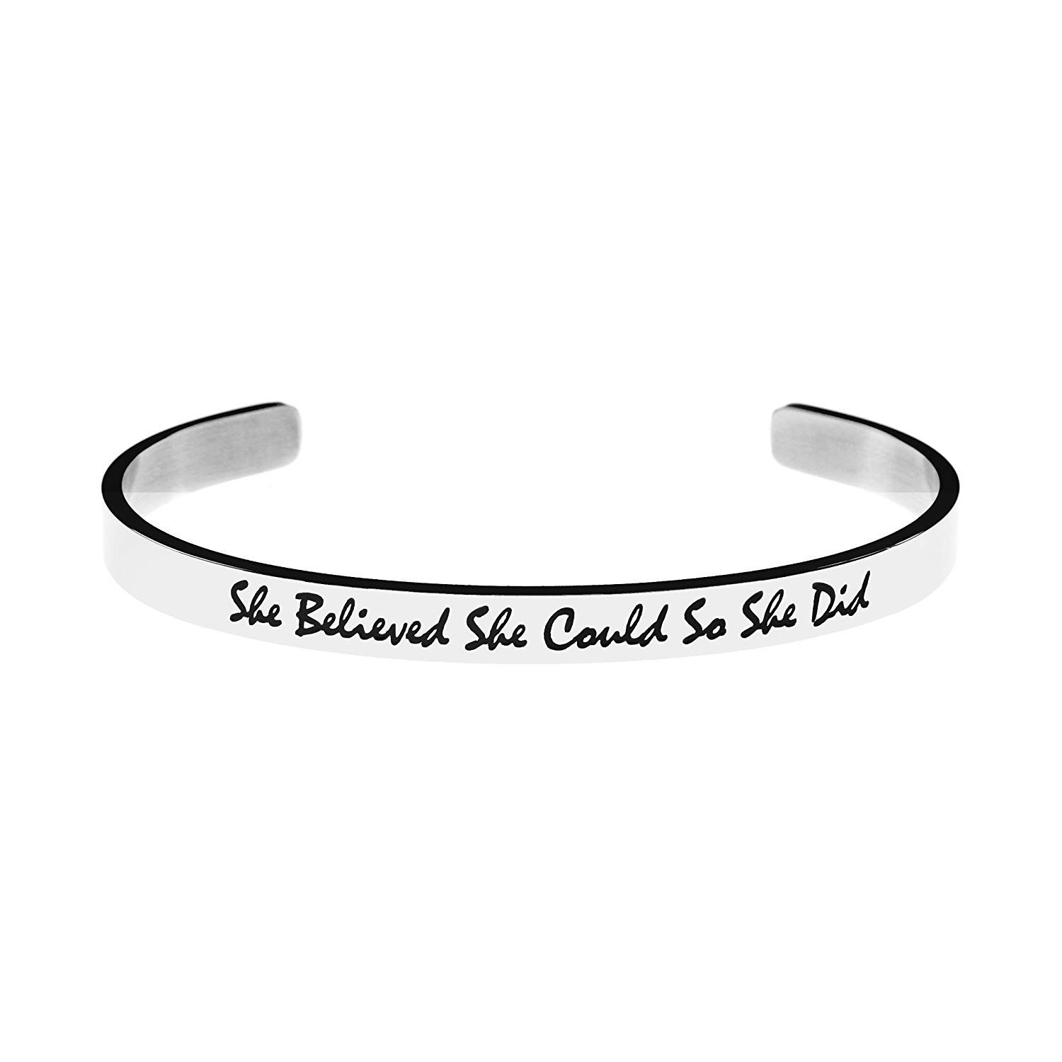 Yiyang Bracelet for Friends Inspirational Cuff Bangle Stainless Steel Jewelry Gift Mantra