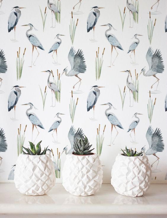 Crane Wallpaper, Removable Wallpaper, Self-adhesive Wallpaper, Tropical Wall Décor, Jungle Wallcovering - JW051 Coastal Wallpaper, Bird Wallpaper, Print Wallpaper, Peel And Stick Wallpaper, Pattern Wallpaper, Beach House Wallpaper, Nautical Wallpaper, Wallpaper Decor, Tropical Wall Decor