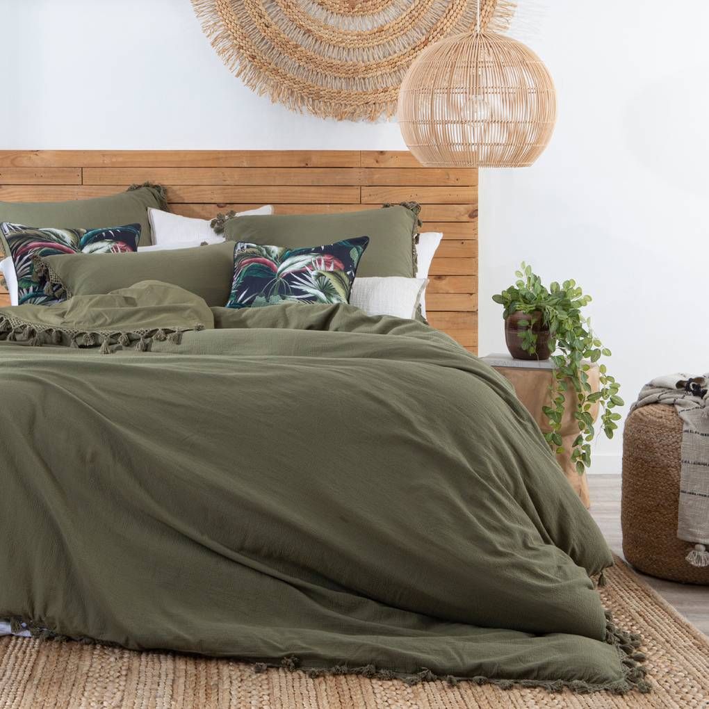 Salma tassel olive quilt cover set pillow talk green master bedroom