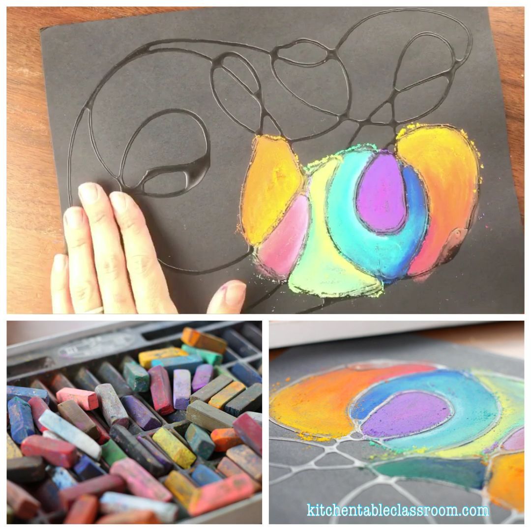 Glue Drawing with Chalk - The Kitchen Table Classroom - This simple glue line drawing creates an a