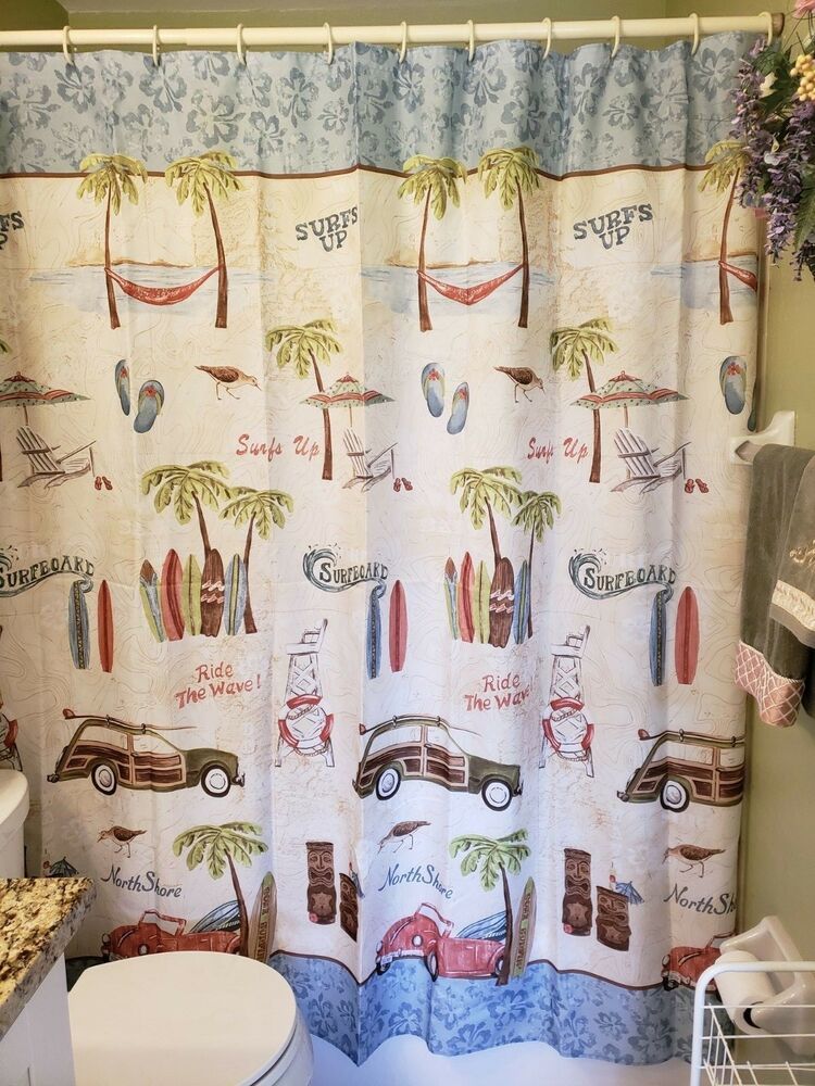 New Saay Knight Ltd Gone Surfing Fabric Shower Curtain Surfs Fabric Shower Curtain