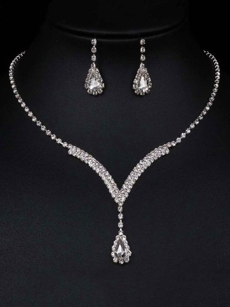 Ensembles de bijoux Argent Lobster Claw Clasp Strass en alliage métallique percé Ensemble de bijoux 2 pièces