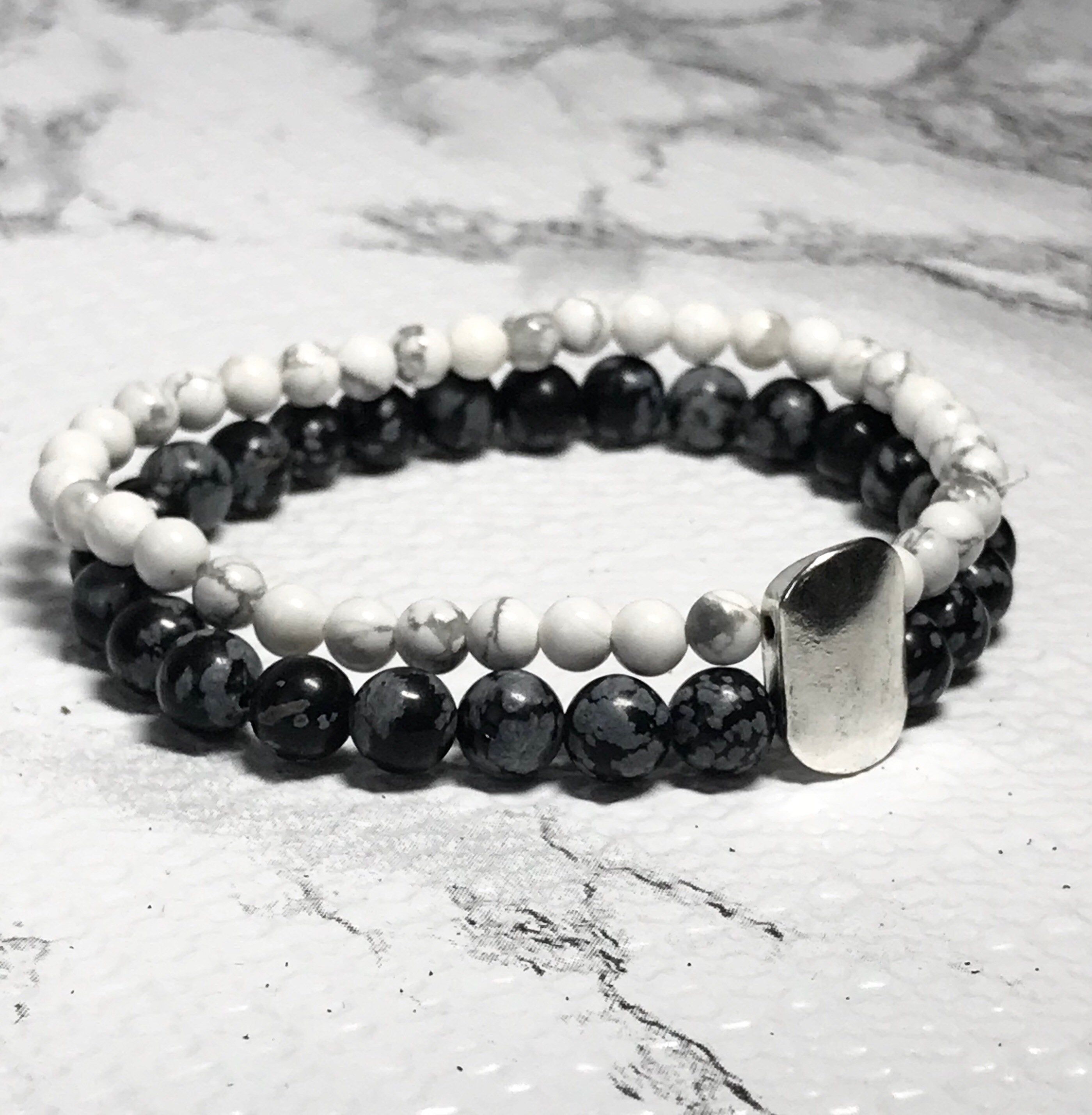 Stretch Bracelet Snowflake Obsidian Bracelet,6mm Genuine Obsidian Bead Bracelet,Unisex Bracelet Snowflake Obsidian gemstone Balance Stone