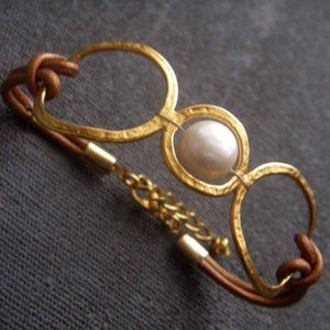 Real pearl leather hoop bracelet Silver filled irregular hoop | Etsy Pearl Bracelet Gold, Long Pearl Earrings, Leather Pearl Necklace, Pearl Cuff, Swarovski Bracelet, Coin Earrings, Pearl Leather, Gold Plated Bracelets, Large Earrings