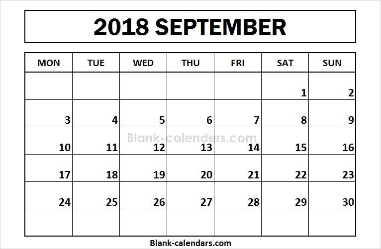 Printable September 2018 Calendar Monday Start Calendar 2018