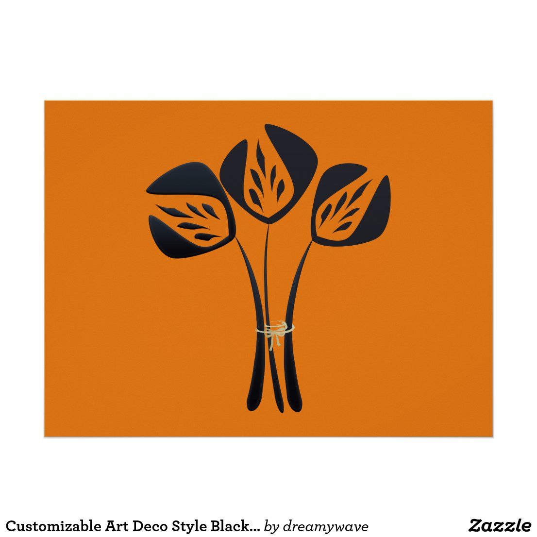 Customizable Art Deco Style Black Flowers Bouquet Poster Black Flowers