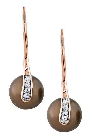 10k Rose Gold 9 5mm Chocolate Tahitian Pearl Diamond Drop 10k Rose Gold 9 5mm Chocolate Tahitian Pearl Diamond Drop Earrings