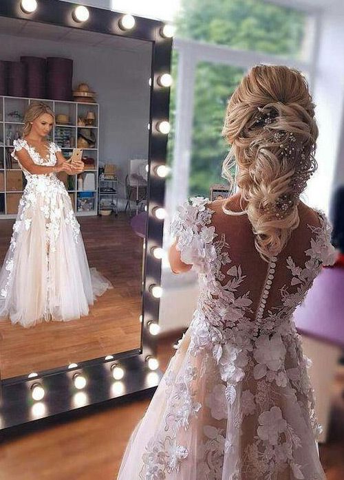 Magbridal Glamorous Tulle Jewel Neckline A Line Prom Dresses With