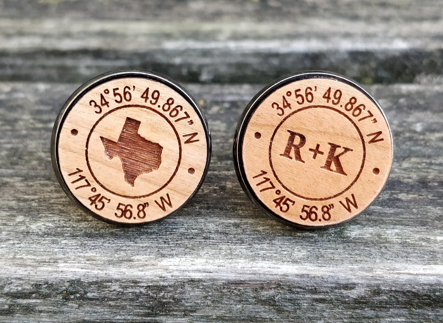 Date Personalized Monogram Fifth Anniversary Gift Wood. Groom Gift Custom Coordinate Cufflinks Groomsmen Wedding State