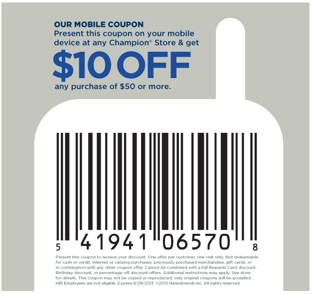 Pinned September 4th 10 off 50 at Champion apparel stores coupon