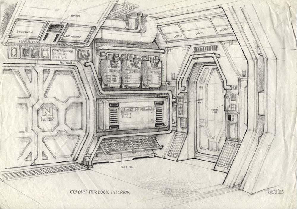 Ron Cobb - "Aliens" | Dibujo urbano, Paisaje de fantasía, Dibujos