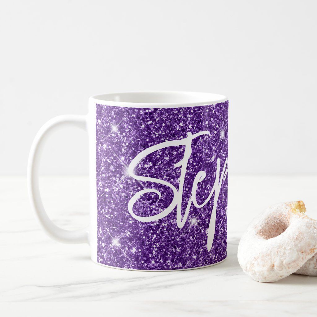Luxury Royal Purple Glitter Brush Calligraphy Coffee Mug Christmas Holidays, Christmas Cards, Christmas Decorations, Purple Glitter, Custom Mugs, Photo Mugs, Wall Art Decor, Create Your Own, Party Supplies