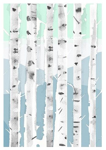 Birch Trees Forest Art Print Light Blue Mint By Littlecatdraw Forest Art Wall Art Prints Wall Prints