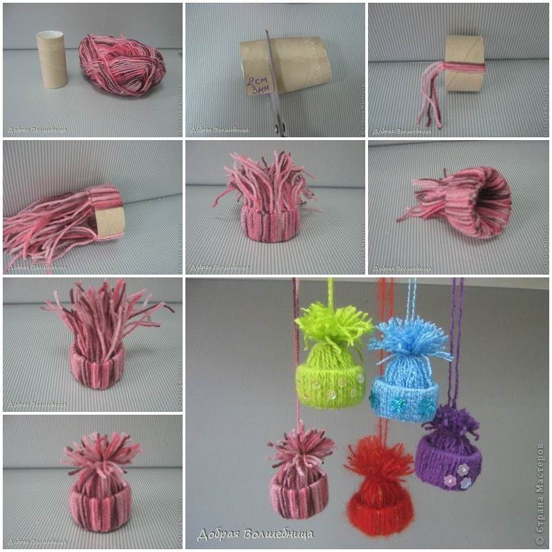 Creative Ideas - DIY Cute Yarn Winter Hat Ornaments Yarns Ornaments, Diy Christmas Ornaments, Homemade Christmas, Christmas Projects, Christmas Tree Decorations, Holiday Crafts, Christmas Ideas, Ornaments Ideas, Homemade Ornaments