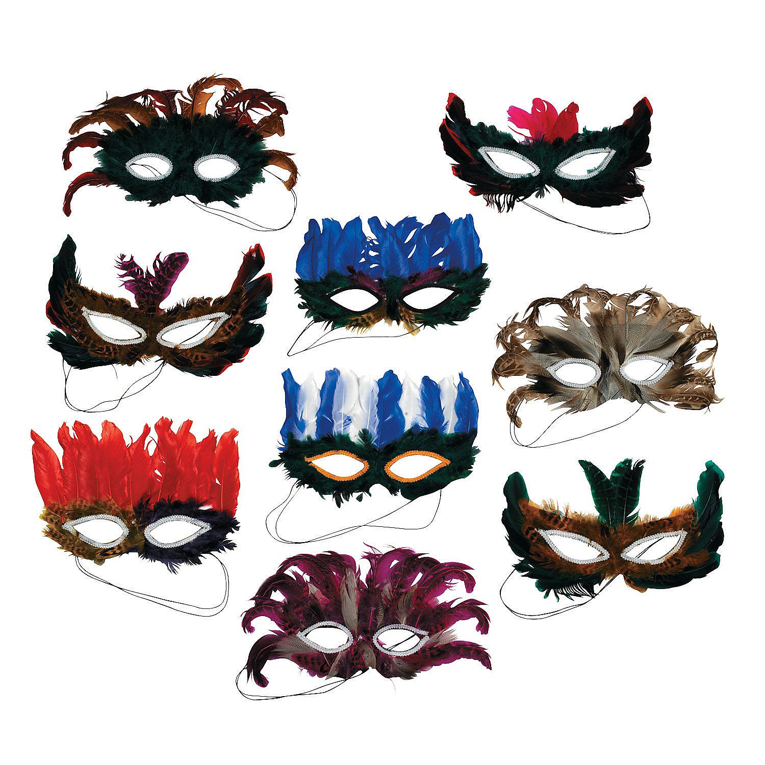 12 Pack Assorted Feather Masks Masquerade Mardi Gras Eye Masks 1 Dozen