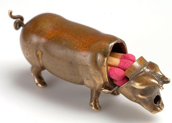 Brass Pig Match Safe Vesta 19th C Pig Decor Pig Art Pig Brass Pig Match Safe Vesta 19th C Pig Decor Pig Art Pig