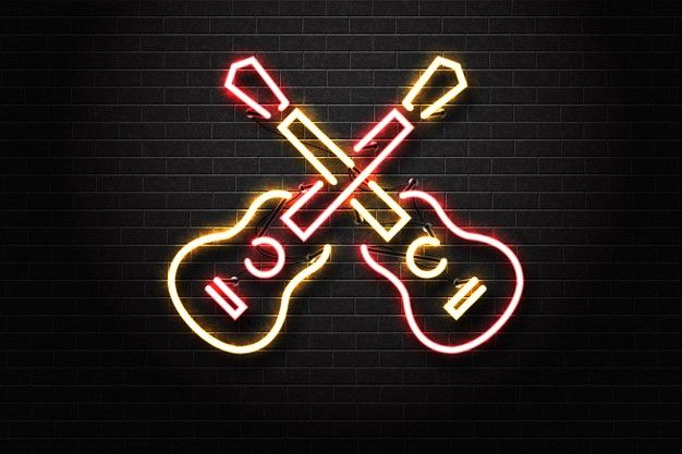 Realistic isolated neon sign of guitar l... | Premium Vector #Freepik #vector #logo #poster #mockup #invitation Sign Mockup, Poster Mockup, Summer Sale Poster, Neon Azul, Neon Light Art, Arrow Illustration, Retro Signage, Retro Crafts, Guitar Logo