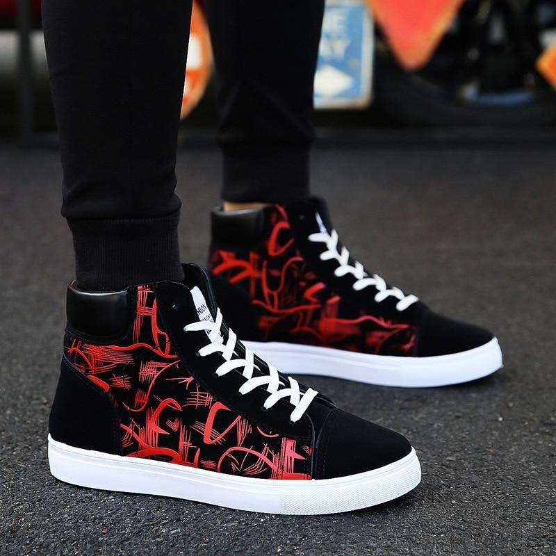 Fashion Men Shoes New Men Casual Shoes High Top Sneakers Men Vulcanized Shoes Platform Sneakers Quality Mens Sneakers Masculinas - Red / 9.5