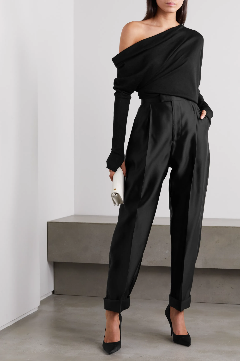One-shoulder cashmere and silk-blend sweater One-shoulder cashmere and silk-blend sweater
