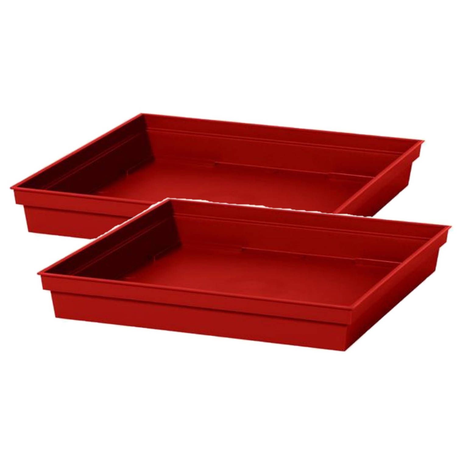 2x stuks bloempot onderschalen Toscane. De opvangschaal is geschikt voor een vierkante plantenpot met een afmeting van L32 x B32 cm. Afmetingen schaal: L27 x B27 x H4 cm. Materiaal: kunststof. Kleur: rood. Flatware Tray, Products, Gadget