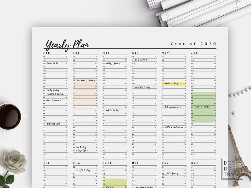 Printable 2020 Planner Year At A Glance Letter A4 Monthly Printable 2020 Planner Year At A Glance Letter A4 Monthly