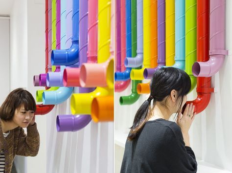 What if we had different music playing through each of these tubes? You could pick the sound you like the best. Interactive Exhibition, Interactive Walls, Exhibition Display, Interactive Design, Interactive Display, Architecture Interactive, Installation Interactive, Ppt Design, Icon Design