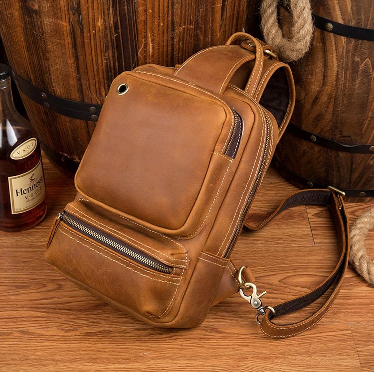 Vintage Leather Sling Backpack for Men Leather Bags, Cow Leather, Vintage Leather, Vintage Men, Leather Backpack, Genuine Leather, Sling Bag, Sling Backpack, Camera Backpack