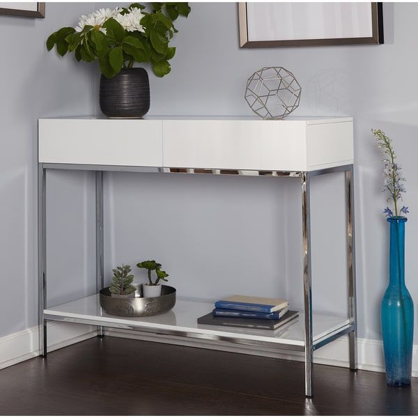 Simple Living White Wood And Chrome Metal High Gloss Console Table Simple Living White Wood And Chrome Metal High Gloss Console Table